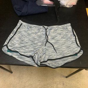 RIBOOM Women Light Gray Workout Running Shorts Double Layer Yoga Gym Shorts L